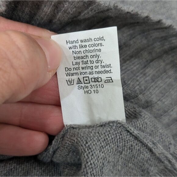 J. Crew Gray Merino Wool Cashmere Blend Top Sweater Chiffon Bow Tie Neck Fall S - Picture 9 of 9